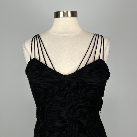 Sue Wong Silk Ruched Evening Dress Black Beaded Sequins Leaf Tassels size 14 - Picture 2 of 16